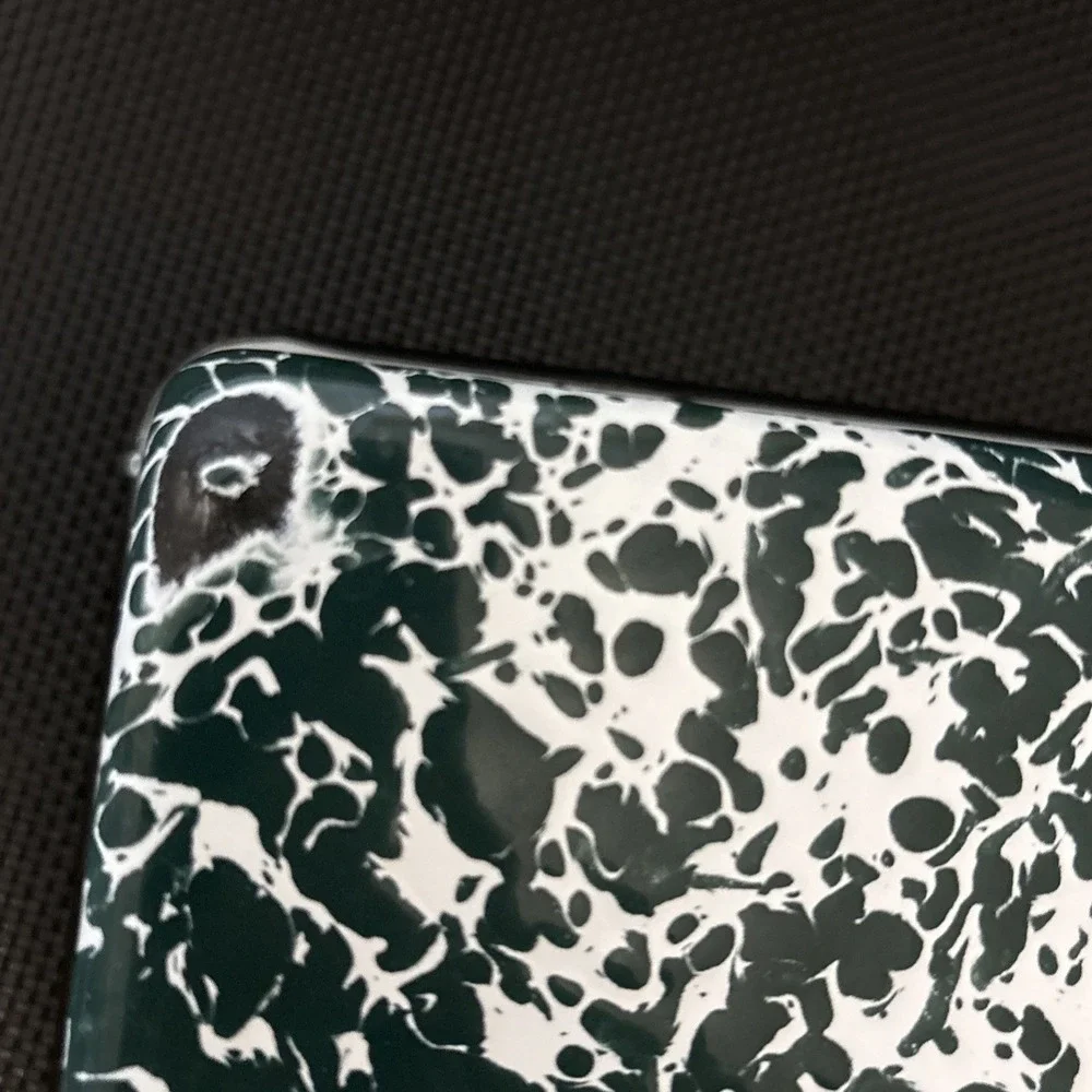 Vintage Green White Splatter Enamelware Serving Trays Set of 3 Spatterware